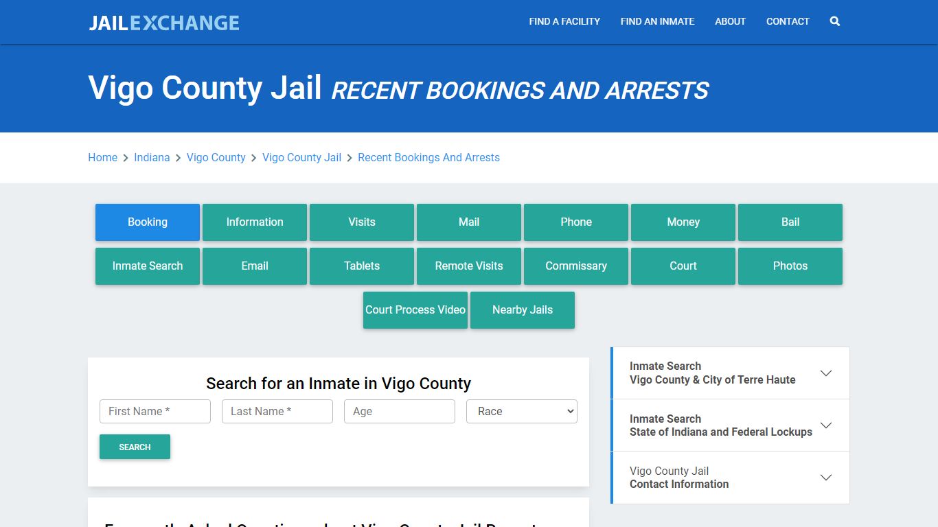 Vigo County Jail Recent Bookings And Arrests - Jail Exchange